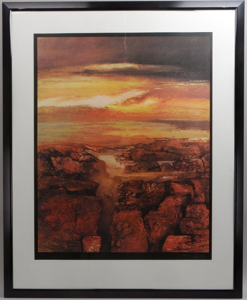 Straubinger, Klaus, 'Vulkanlandschaft', gr. Kunstdruck, 'E.A.', handsign./dat., hinter Glas