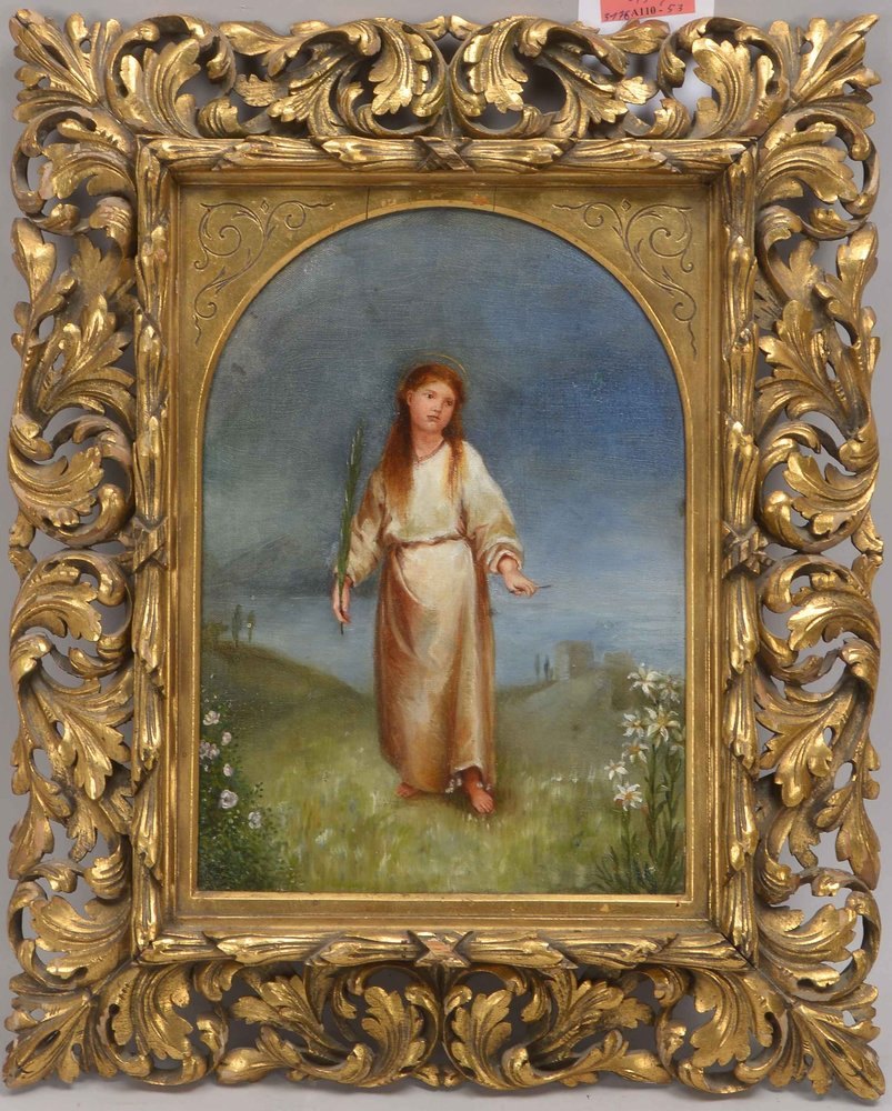 Gemälde, 'Allegorie der Unschuld', Öl/Lw, unsign., im geschnitzten Goldrahmen