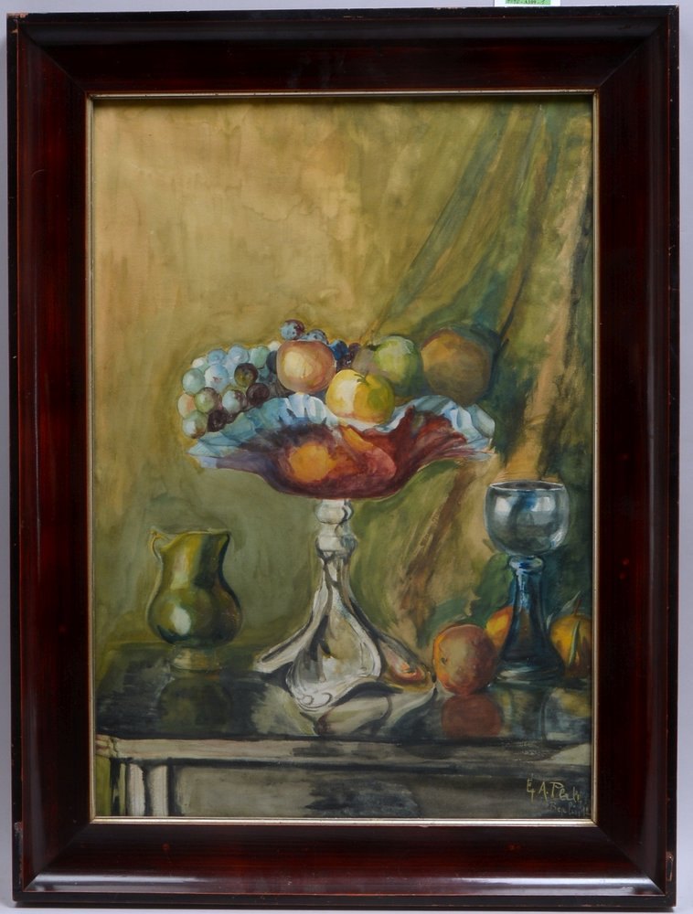 E.A..Plate..Berlin ,'Früchtestillleben', Gouache, unten rechts signiert und dat., hinter Glas