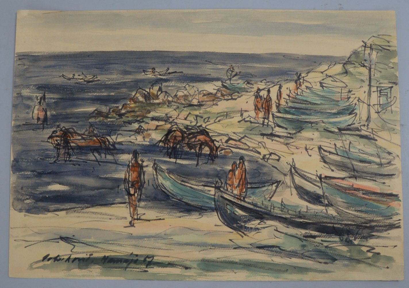 Zeichnung, 'Küstenufer...', Filzstift/Aquarell auf Papier, unten links sign./dat. (19)'67'