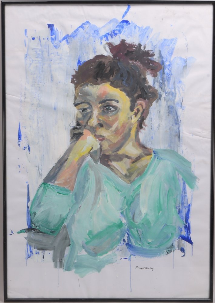 Rutenberg, Renate, 'Nachdenkliche Frau', Acryl auf Papier, unten re. sign./hinter Glas