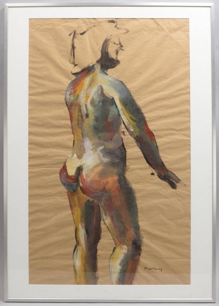 Rutenberg, Renate, 'Stehender Männerakt', Acryl auf Malpapier, unten re. sign.