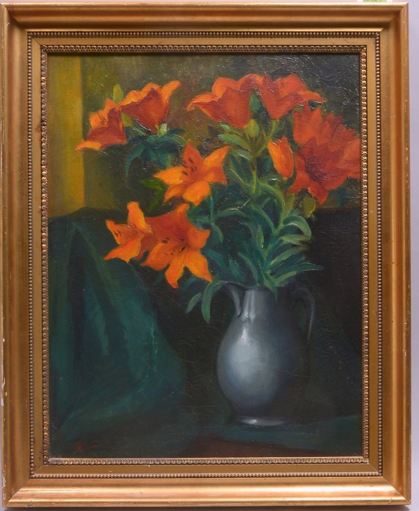 Verhouteren, S. 'Blumenstillleben mit Lilien im Krug', Öl/Lw, sign. und dat. (19)'36'