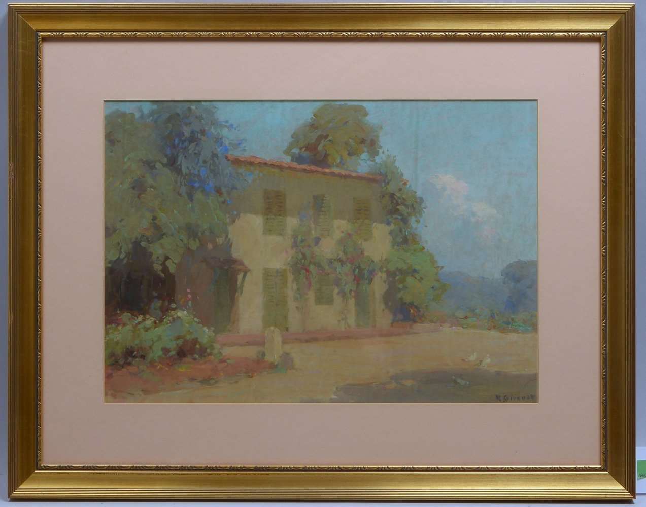 Giroust, R., 'Haus in südfranz. Landschaft', Gouache, unten re. sign., hinter Glas