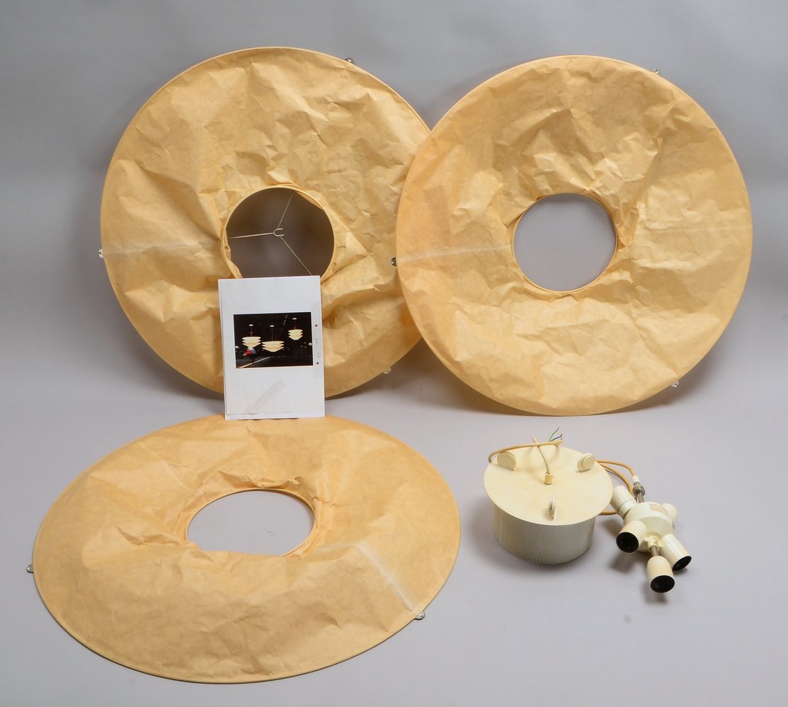 Designer-Pendelleuchte, 'Floatation', Japanpapier/Metallseile, Entw.: Ingo Maurer