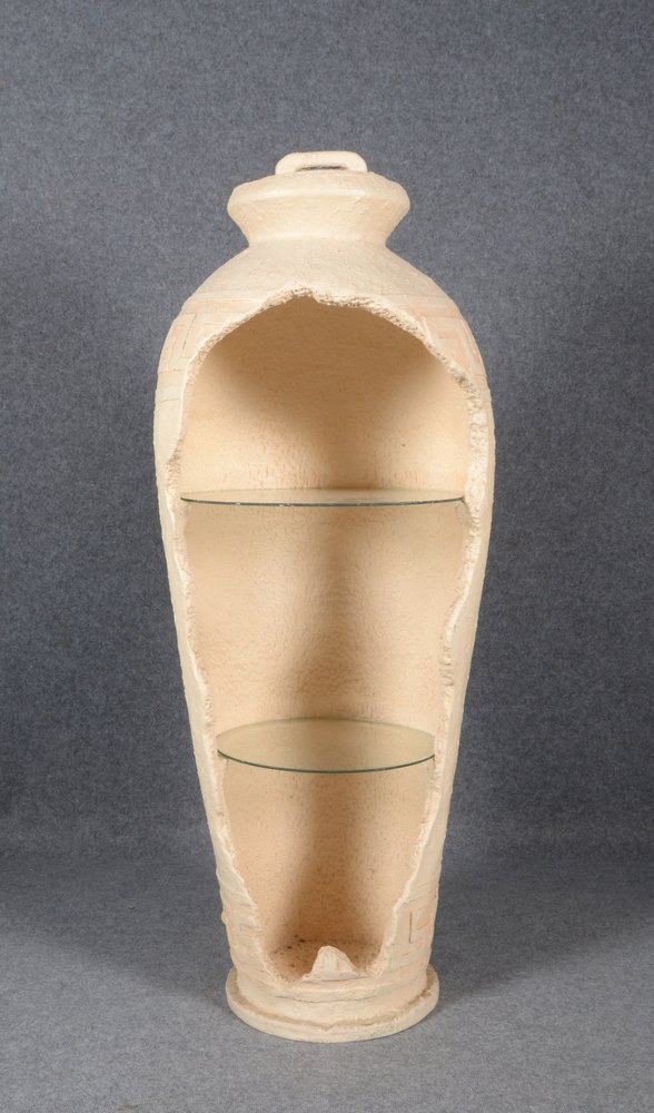 Dekor. Vitrine, Kunststoffguss, Form ähnl. gr. Amphore - 2x Einlegeböden, Beleuchtung