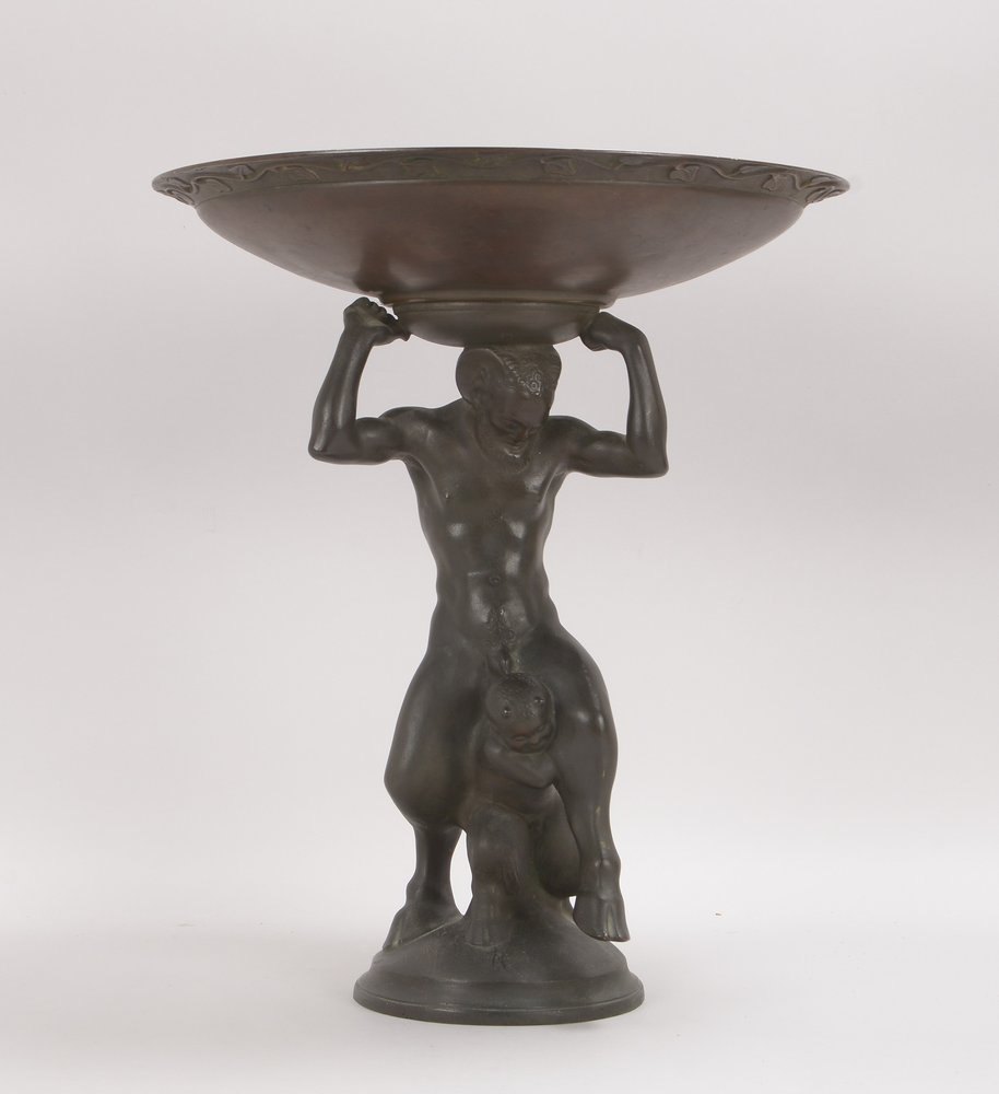 Tischaufsatz, Bronze, figürl. gestalteteter Schaft mit aufliegender Schale - schwere Ausf.