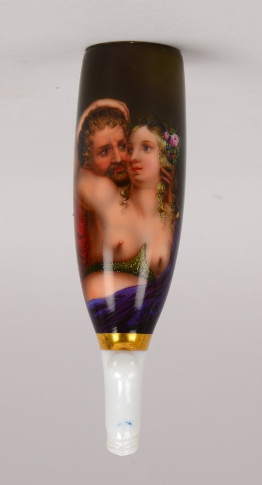 Sammler-Pfeifenkopf, Porzellan, mit Handbemalung ('Liebespaar'); Länge 13,5 cm