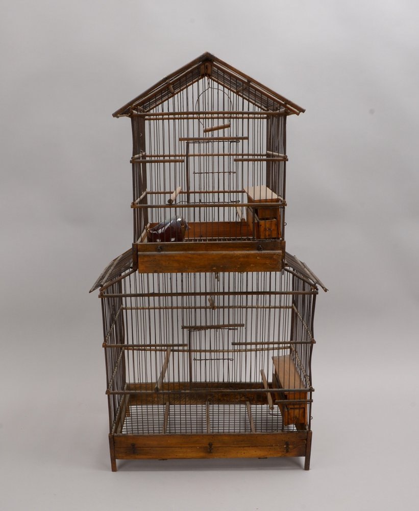 Antike Volière/gr. Vogelkäfig, Holzrahmen mit Gitterwerk; Maße 84 x 42 x 30 cm