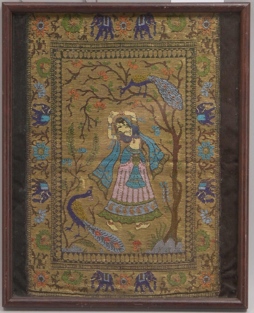 Seidenstickerei (Indien), 'Tänzerin', hinter Glas gerahmt; Rahmenmaße 32 x 26 cm