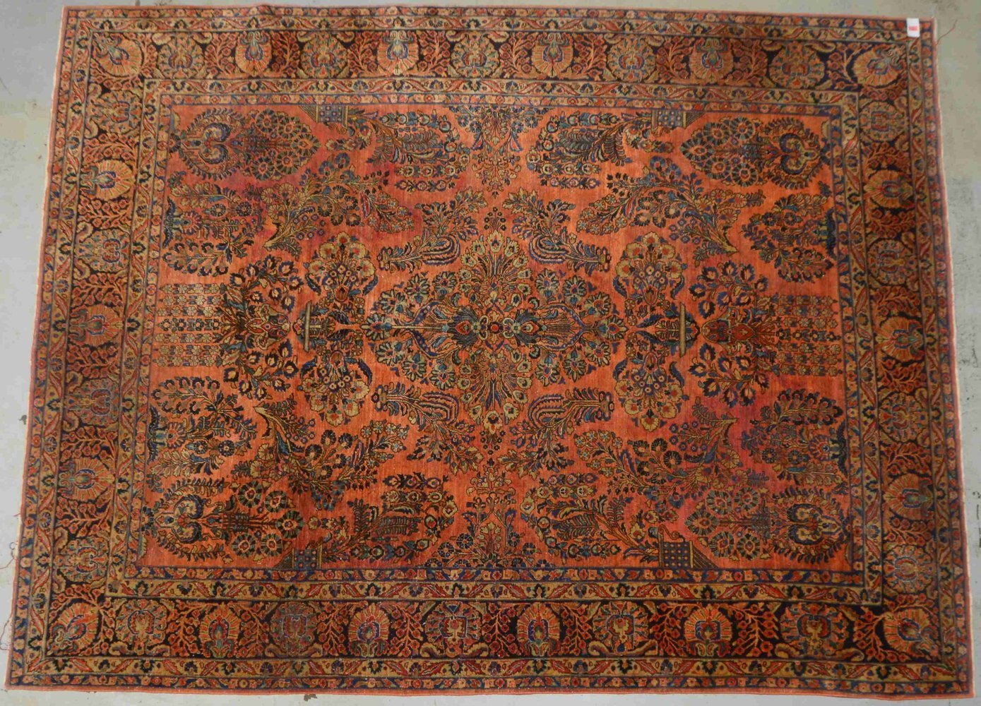 Sarough, alt, feine/mittelf. Kn., Pflanzenfarben in Blau-Grün-, Beige-, Rot-Orange