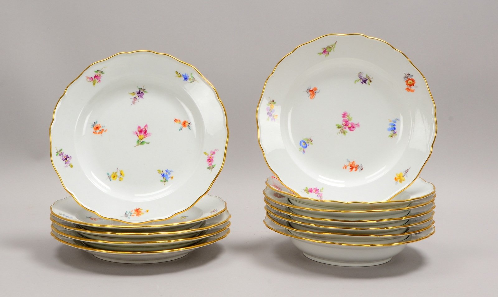 Meissen, Speiseporz., für 6 Pers., gute Erhaltung: 6x Speiseteller, und 6x Suppenteller