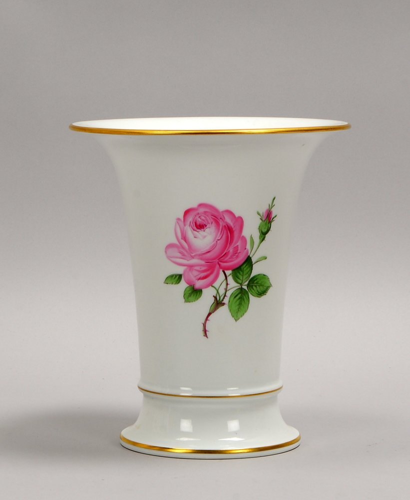 Meissen, Porzellanvase, sog. Kratervase, Dekor 'Rote Rose', mit Goldrand; Höhe 19 cm