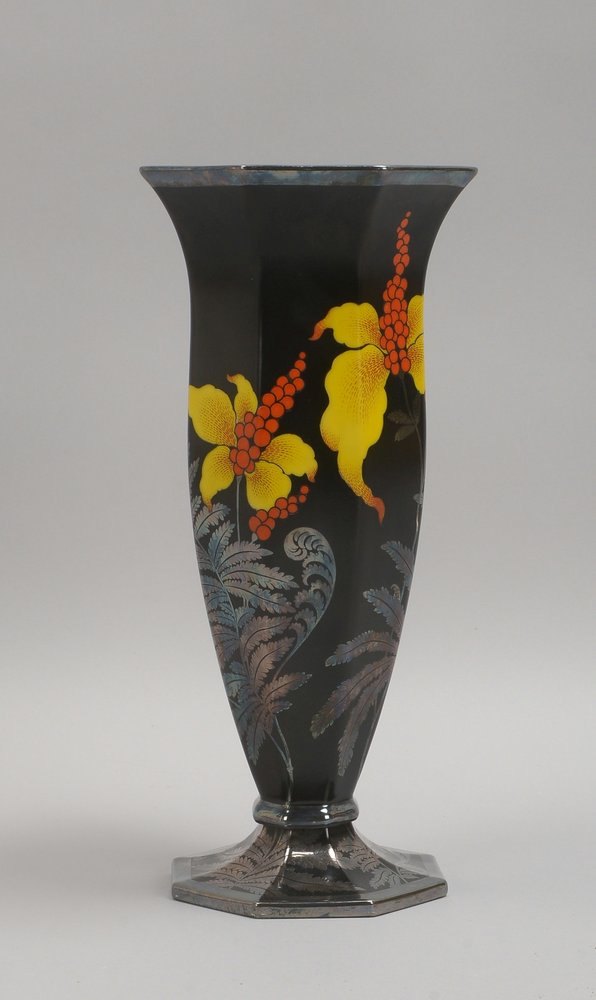 Rosenthal/Bavaria, Porzellanvase, florales Dekor/teils in Silver Overlay, auf schwarzem Grund