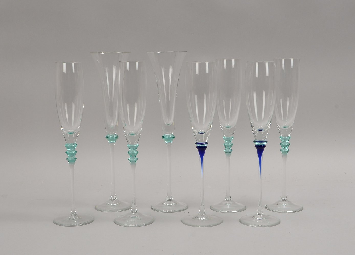 Christinenhütte, 8 Designer-Champagnerkelche/Sektflöten, versch. Ausf.