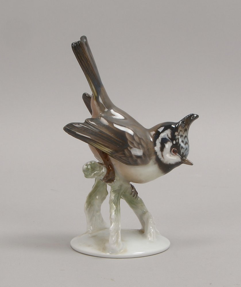 Rosenthal, Porz.-Figur, 'Haubenmeise', polychr. staffiert, Entw. F. Heidenreich; Höhe 14 cm