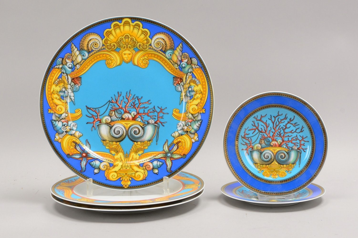 'Rosenthal meets Versace', 5 Porz.-Teller, Dekor 'Les trésors de la mer', versch. Größen