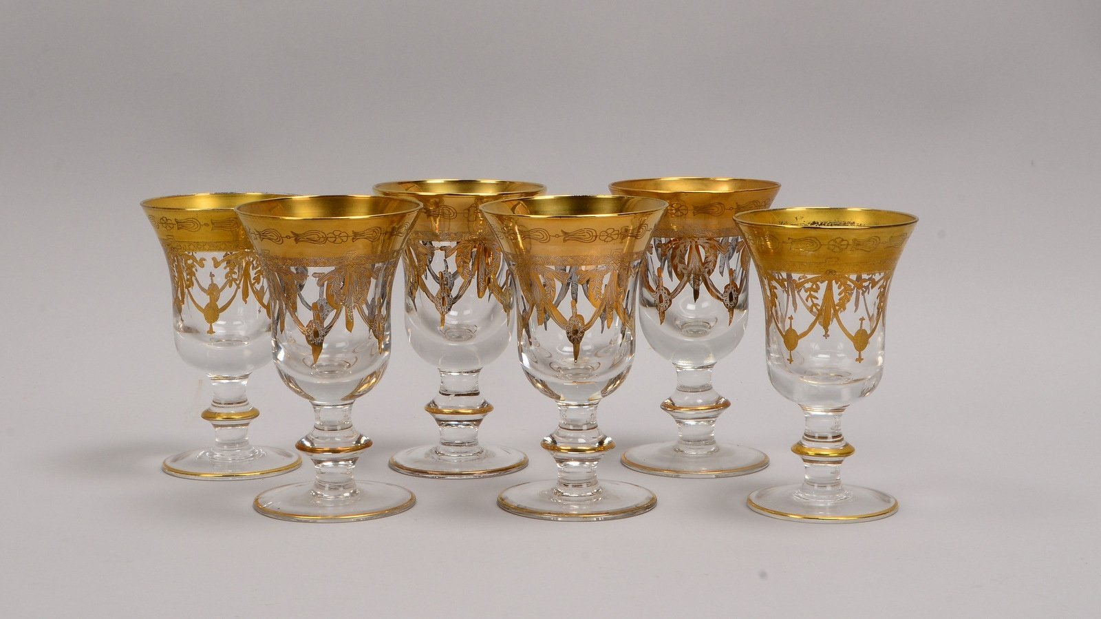 Belle Arti/Berlin, 6x exkl. Rotweingläser (Murano), Kristallglas mit geätztem Golddekor