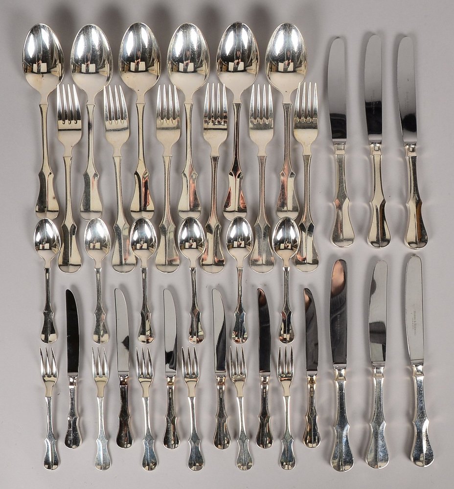 Robbe & Berking, Tafelbesteck, 800 Silber, Modell 'Alt Kopenhagen', für 6 Pers.