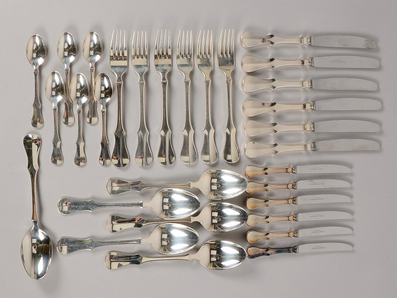 Robbe & Berking, Tafelbesteck, 800 Silber, Modell 'Alt Kopenhagen', für 6 Pers.