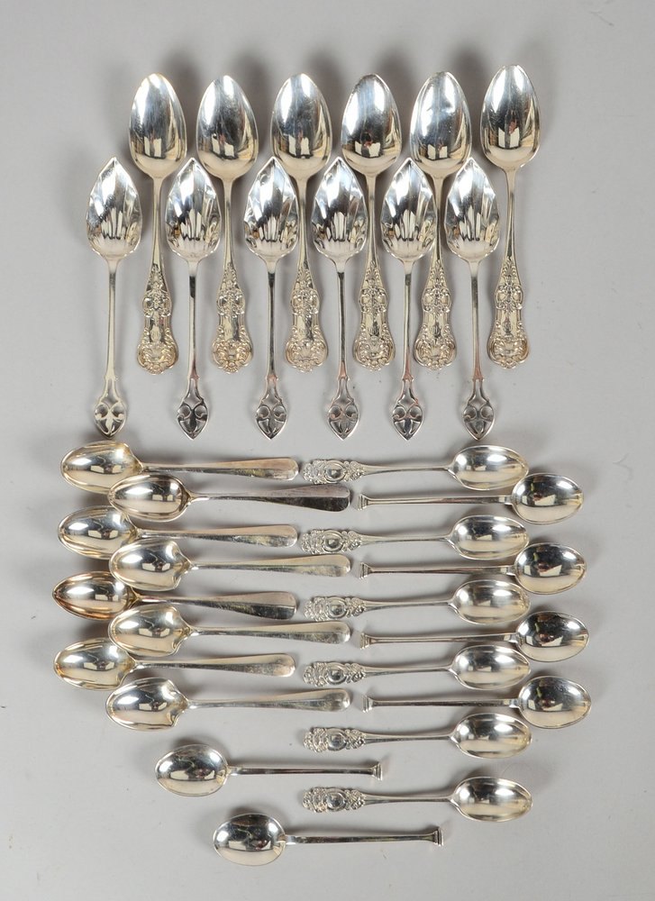 Kaffeesilber-Konvolut, 925 Sterlingsilber, Tee-/Mokkalöffel; Gesamtgew. 440 g