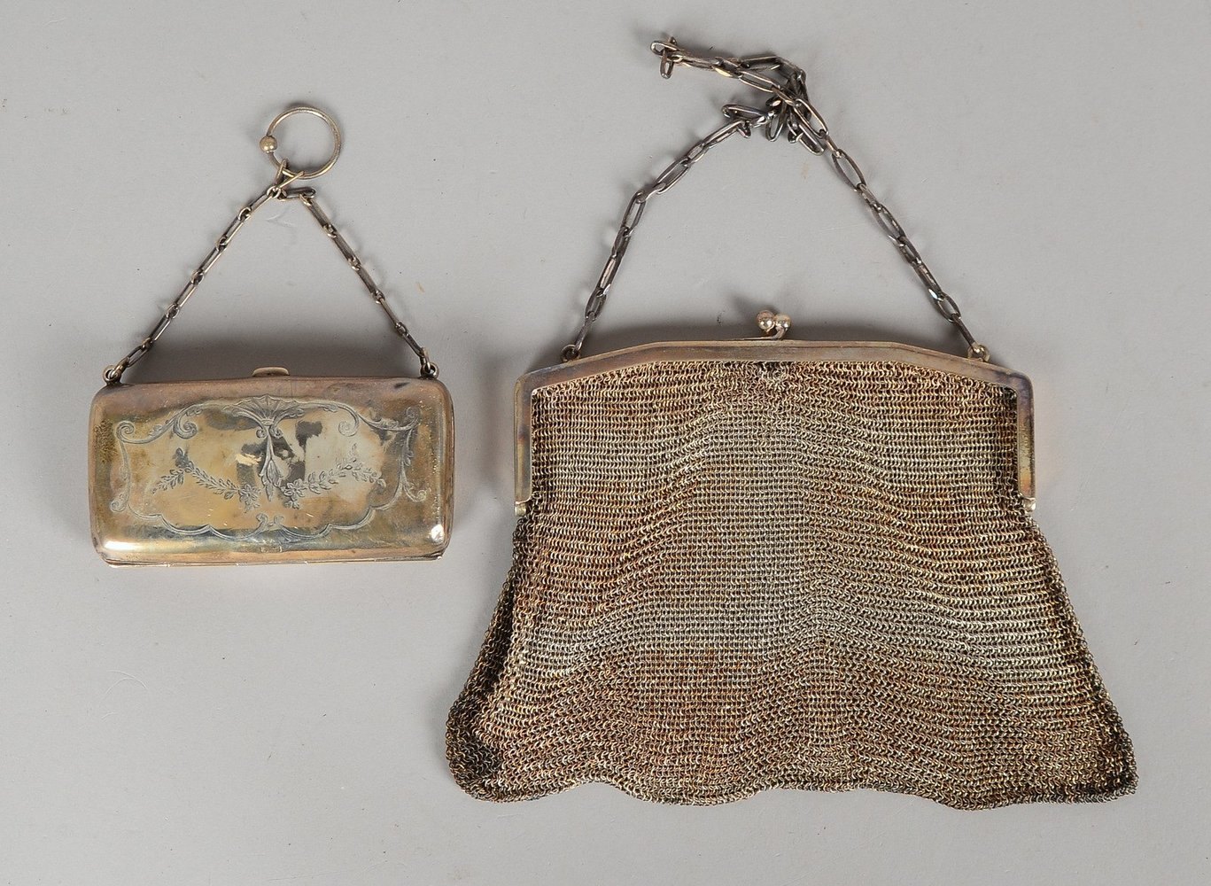 Vintage-Theatertasche, Silber (gepr.), und Portemonnaie, 925 Sterlingsilber; Gew. 377 g