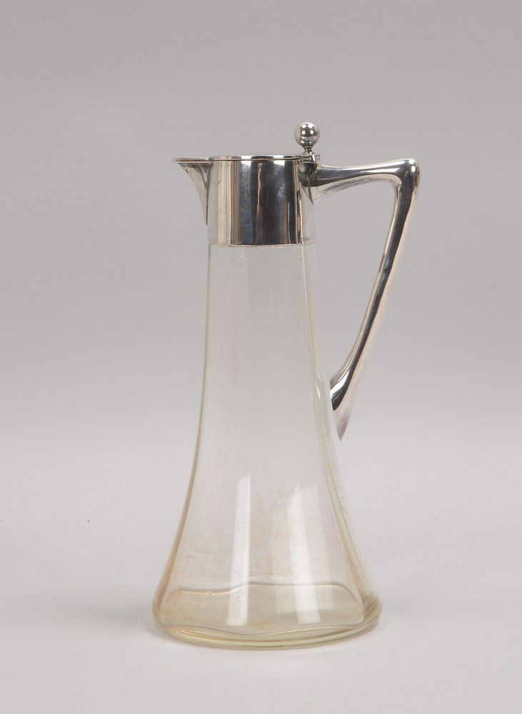 Weinkaraffe, Klarglas, mit 800 Silber-Montierung; Höhe 26 cm