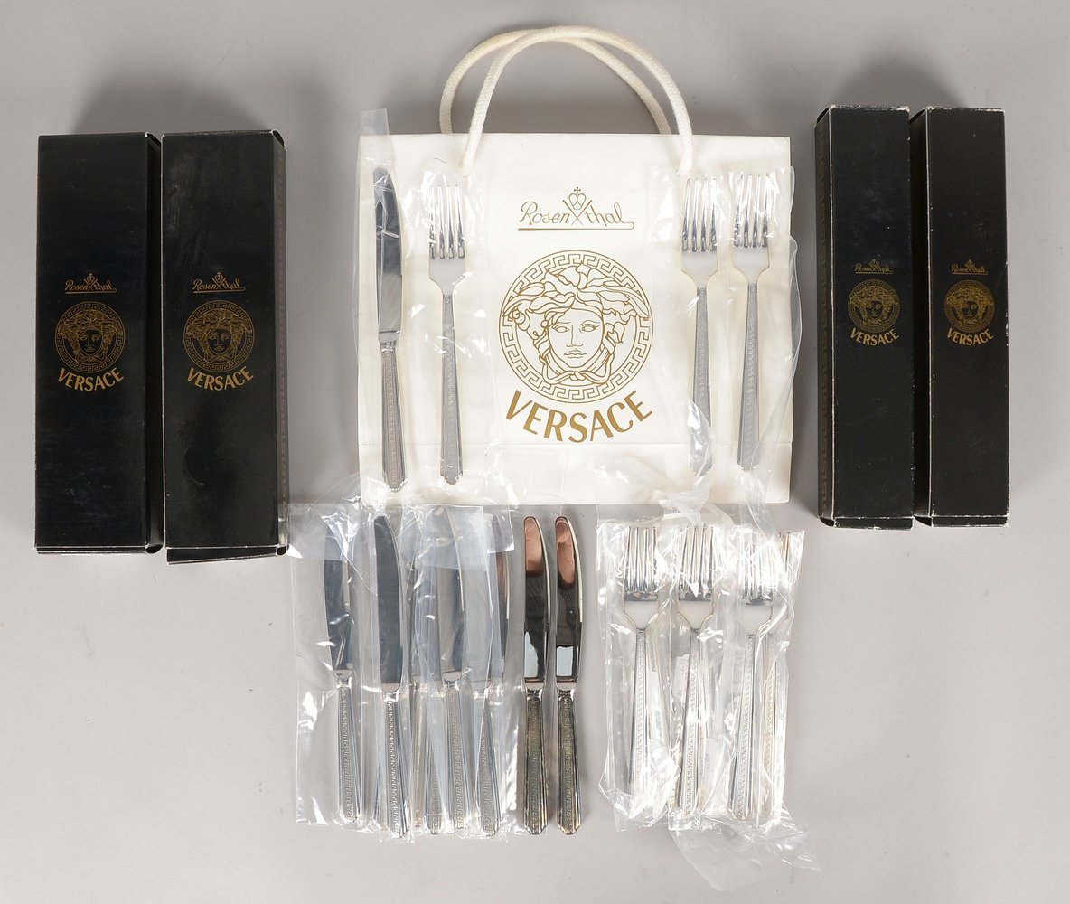 'Rosenthal meets Versace', 12x Dessertbesteck, Silber-Aufl., Dekor 'Méandre'
