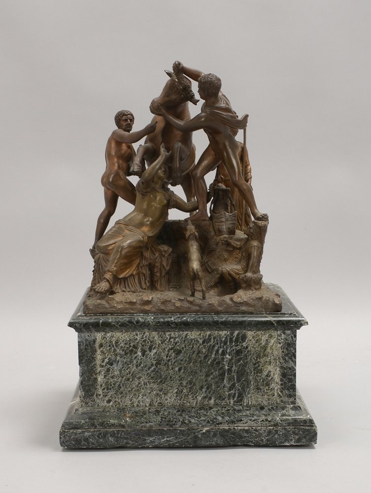 Bronze-Figurengruppe, 'Farnesischer Stier', lose auf schwerem Marmorsockel; Höhe 27 cm