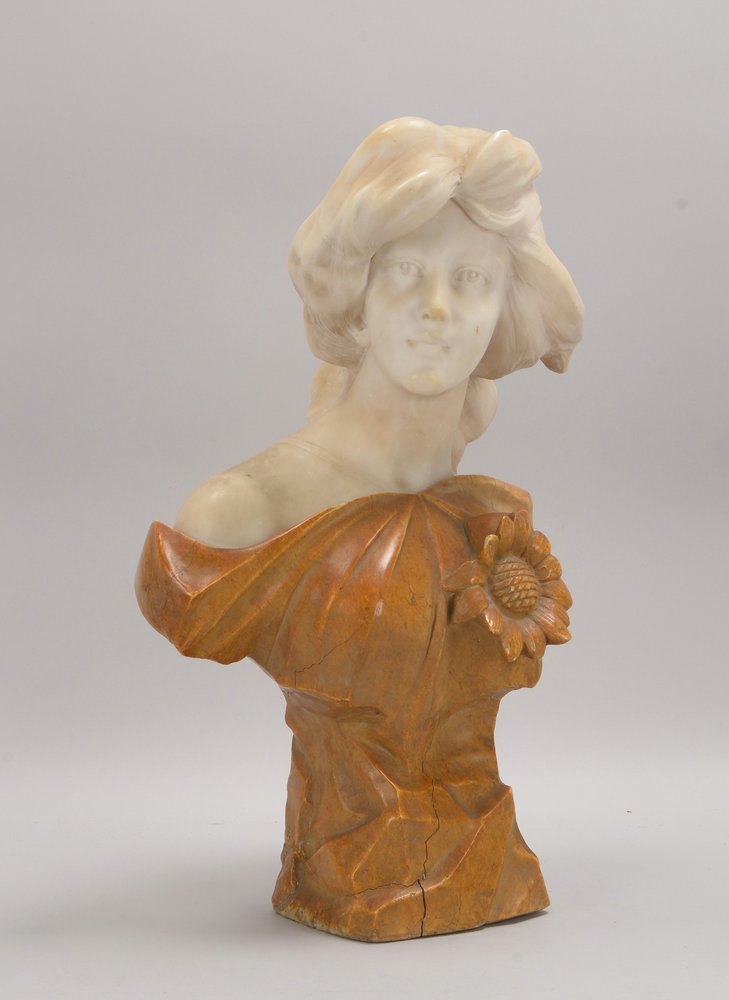 Skulptur, 'Frauenbüste', Marmor und Alabaster, verso sign./dat. '1753'(?) - schwere Ausf.