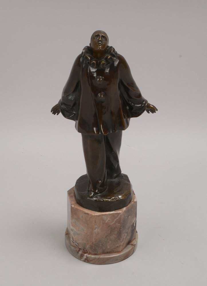 Schmidt-Felling, Julius, Bronzeskulptur, 'Pierrot', rückseitig sign., auf Marmorsockel