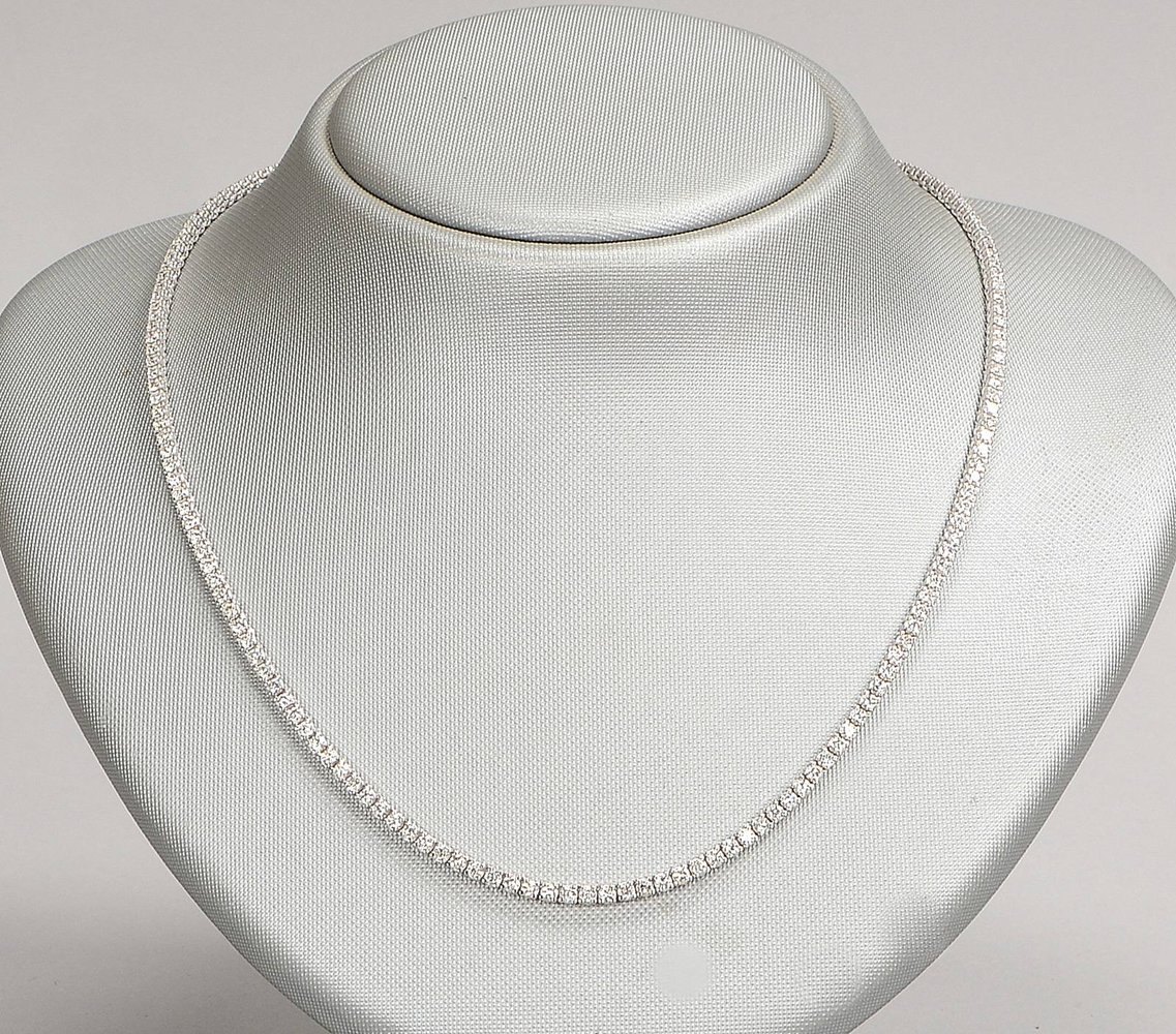 Tenniscollier, 750 WG (gest.), mit 175x Brill./zus. ca. 6,95 ct, Farbe Weiß - 'Vsi'; Gew. 21 g