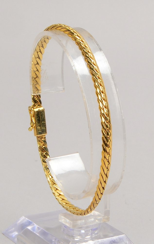 Panzerarmband, 750 GG (gest.), flache Glieder, mit Steckschließe; Gew. 15 g