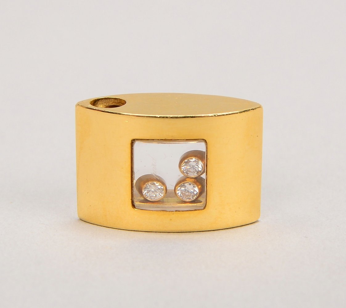 Chopard-Anhänger ('Happy Diamonds'), 750 GG, mit Diam./3x 'tanzend' hinter Glas