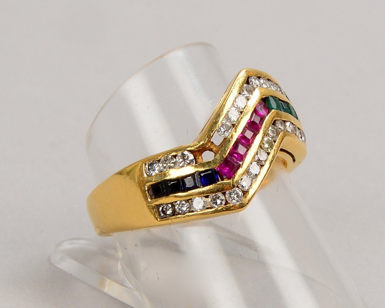 Ring, 750 GG (gest.), mit Diam., Saphiren, Rubinen, Smaragden; RG 58, Gew. 6,30 g