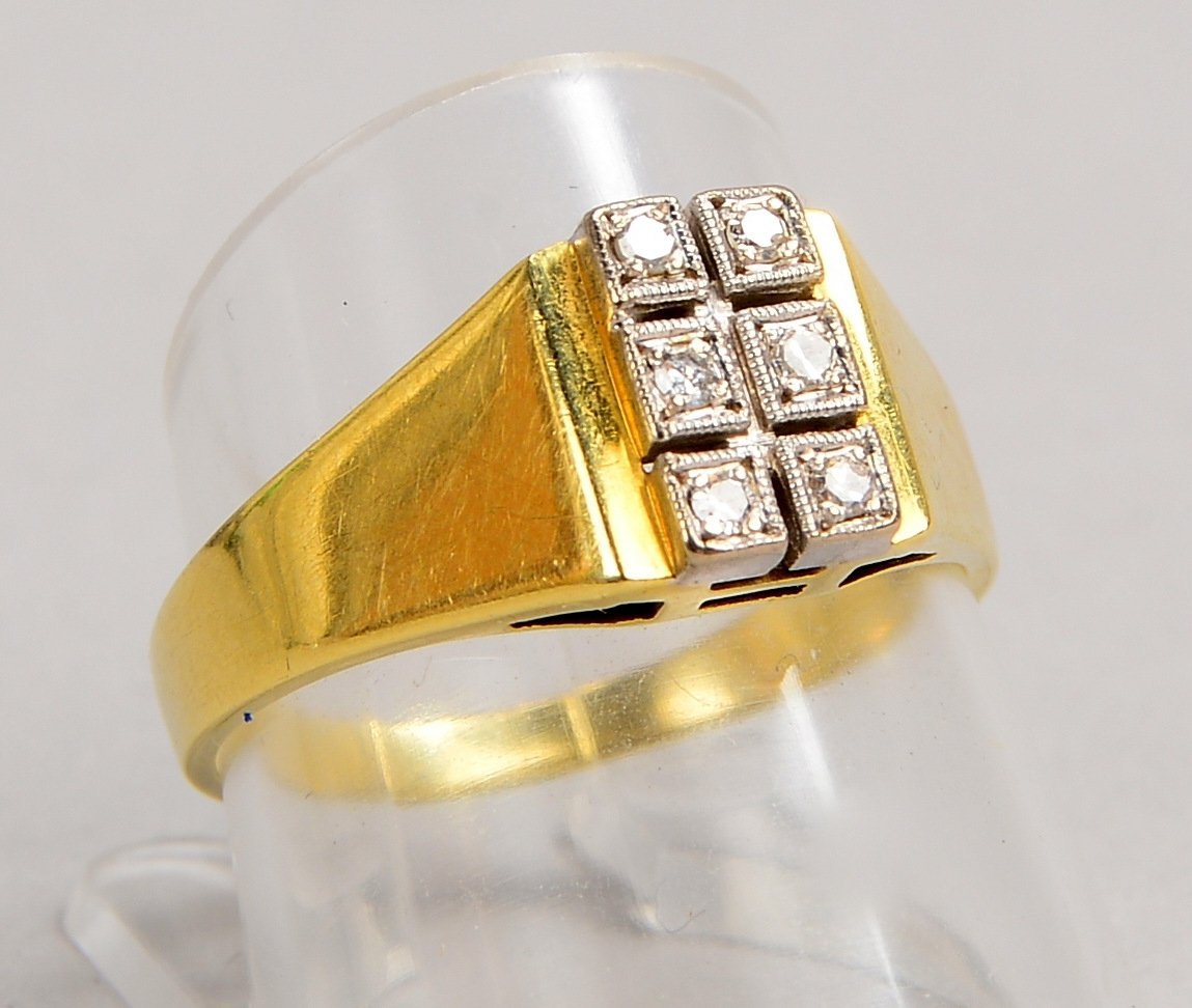 Ring, 585 GG/WG (gest.), mit 6x Achtkant-Diamanten; RG 58, Gew. 3,10 g
