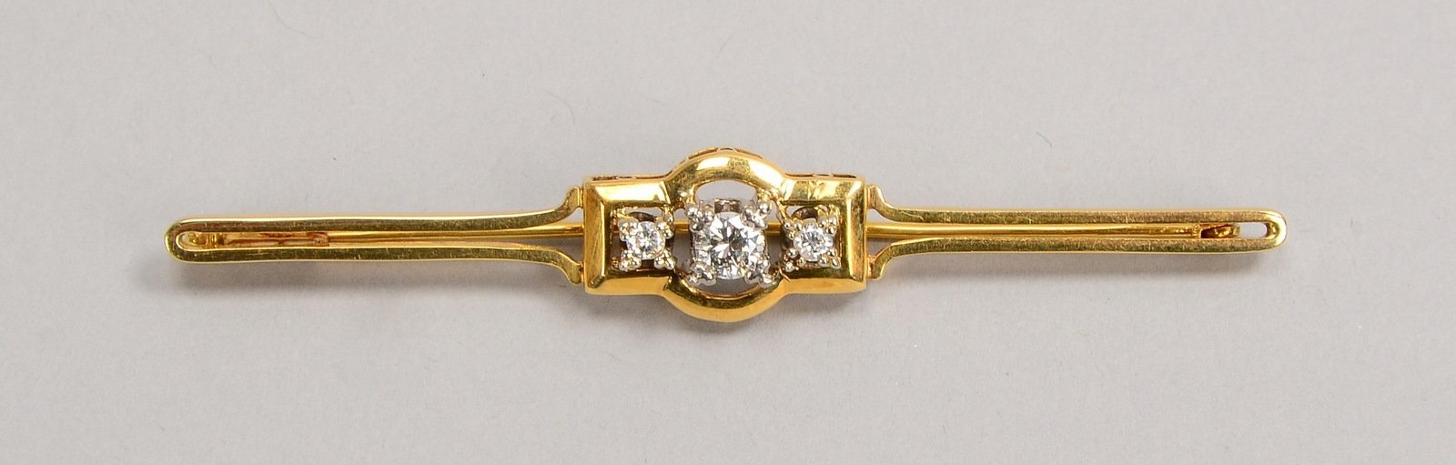 Stabbrosche, 585 GG (gest.), mit 3x Altschliff-Diamanten; Gew. 5,40 g