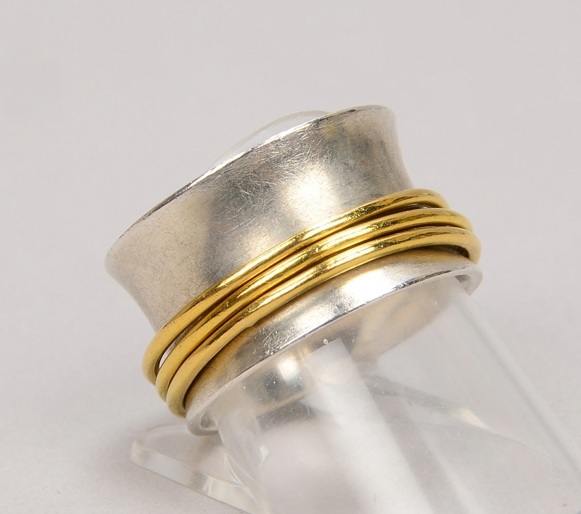 Designer-Ring, Silber und Gold; RG 57, Gewicht 12 g