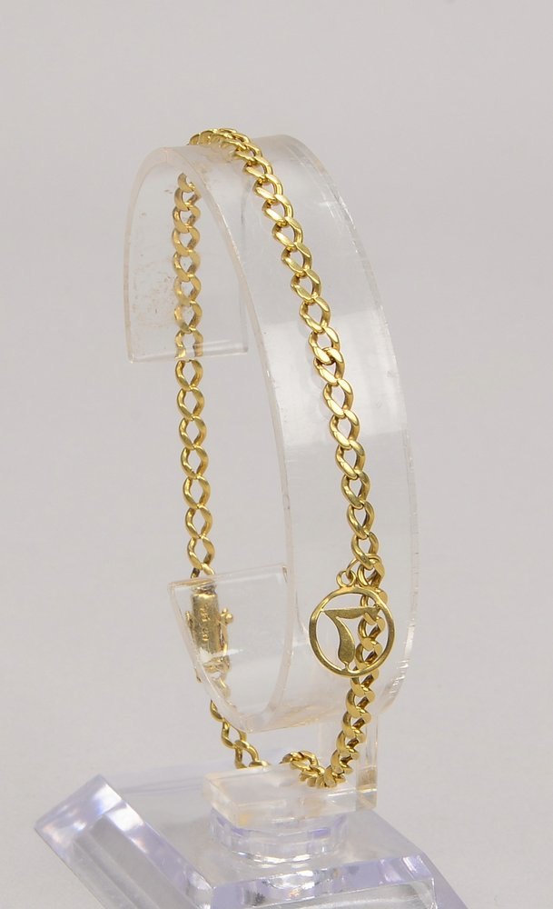 Panzerarmband, 585 GG (gest.), flache Glieder, mit kl. Anhänger, Steckschließe; Gew. 5,90 g