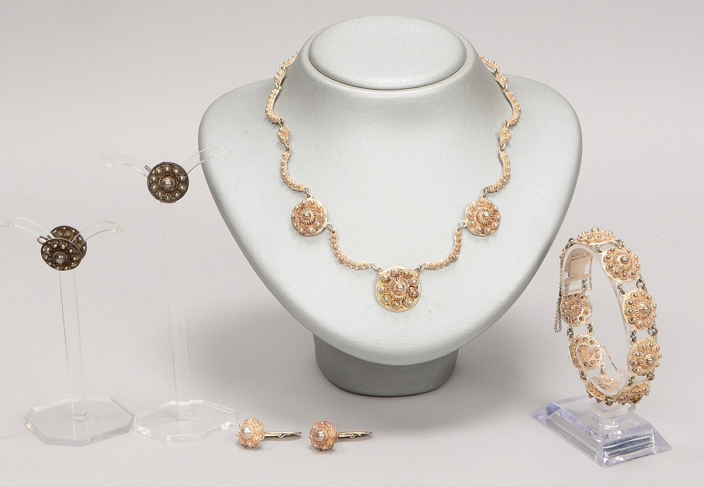 Trachtenschmuck, Silber, filigr. Handarbeit: Collier, Armb., Frack-/Manschettenkn.