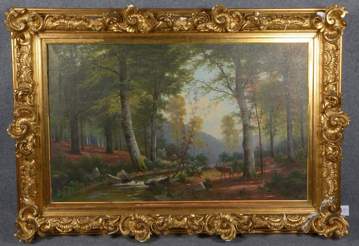 van Poorten, Jacobus Joh., 'Herbstwald mit Bach und Hirsch', Öl/Lw, sign. - Großformat!