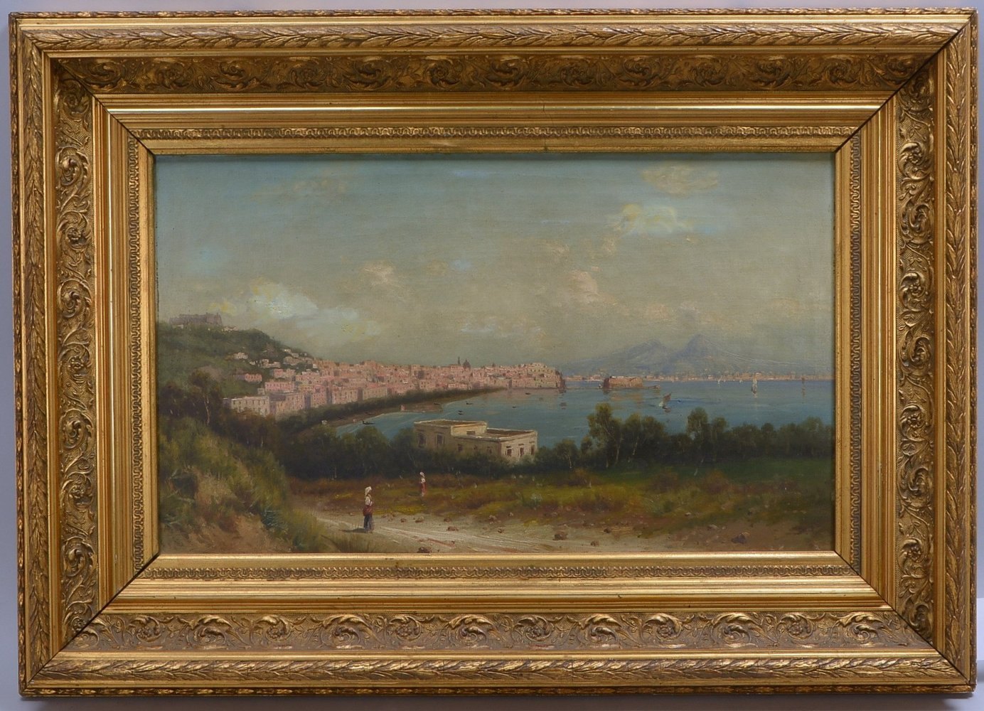 Gemälde (19. Jh.), 'Bucht von Neapel', Öl/Lw, unsign.; Bildmaße 61 x 36 cm (restaur.)