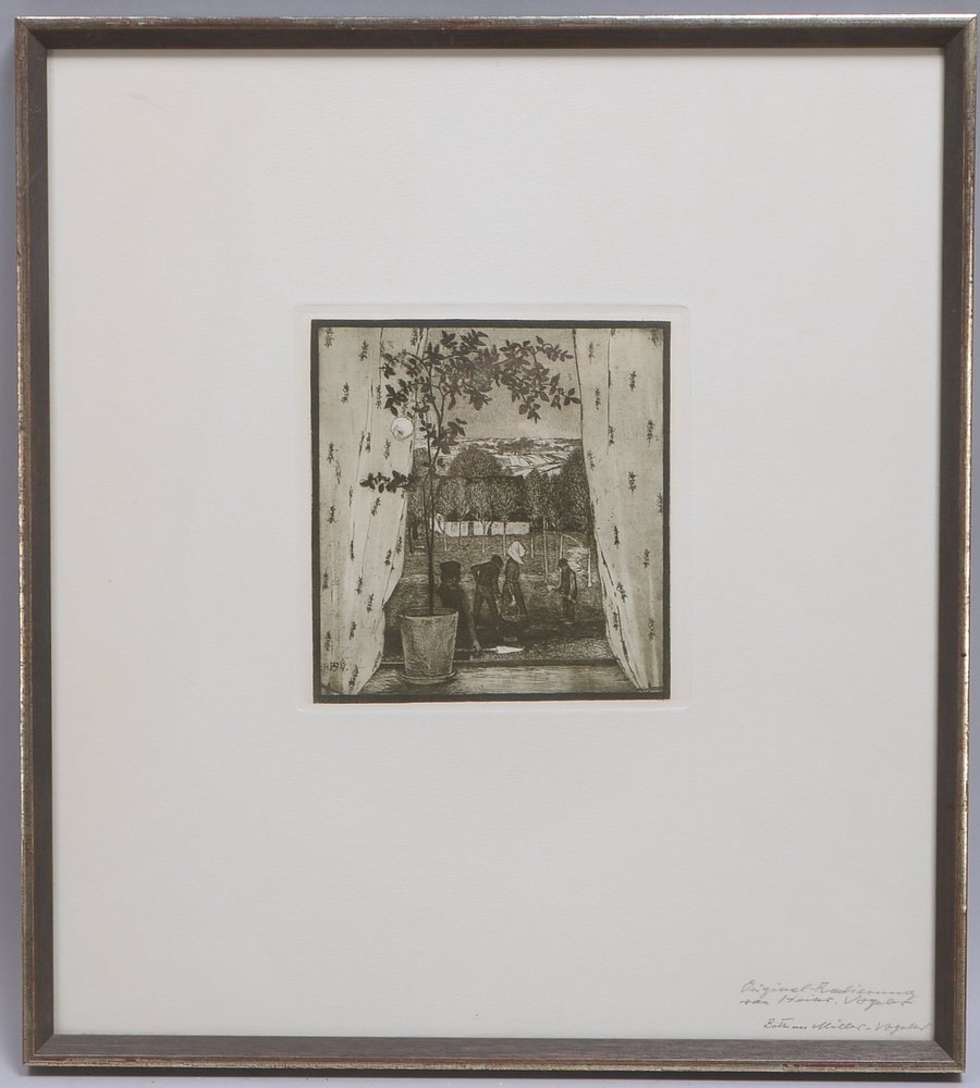 Vogeler, Heinrich, 'Blick aus dem Fenster', Radierung, in Platte monogr., Blatt bez.