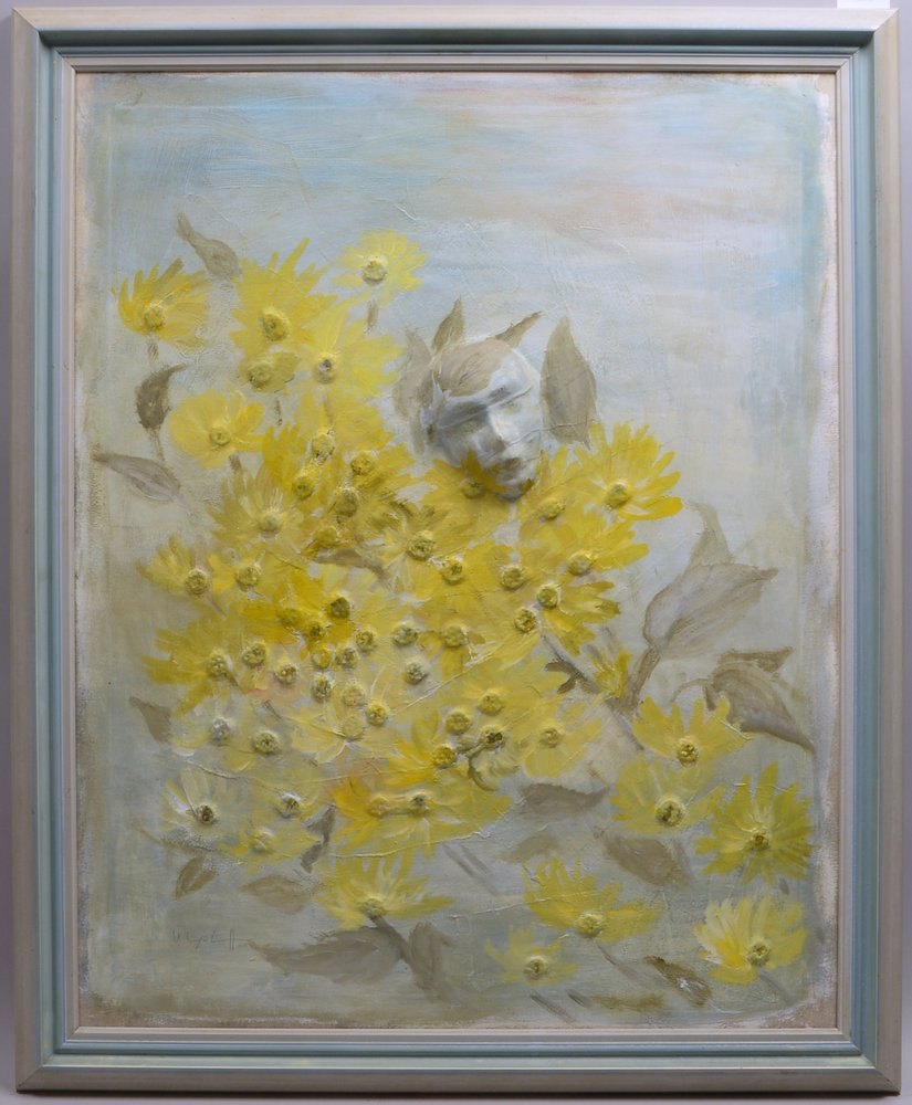 Leysieffer, Ulrike, 'Versteck im Sonnenhut', Collage/Lw, unten li. sign.