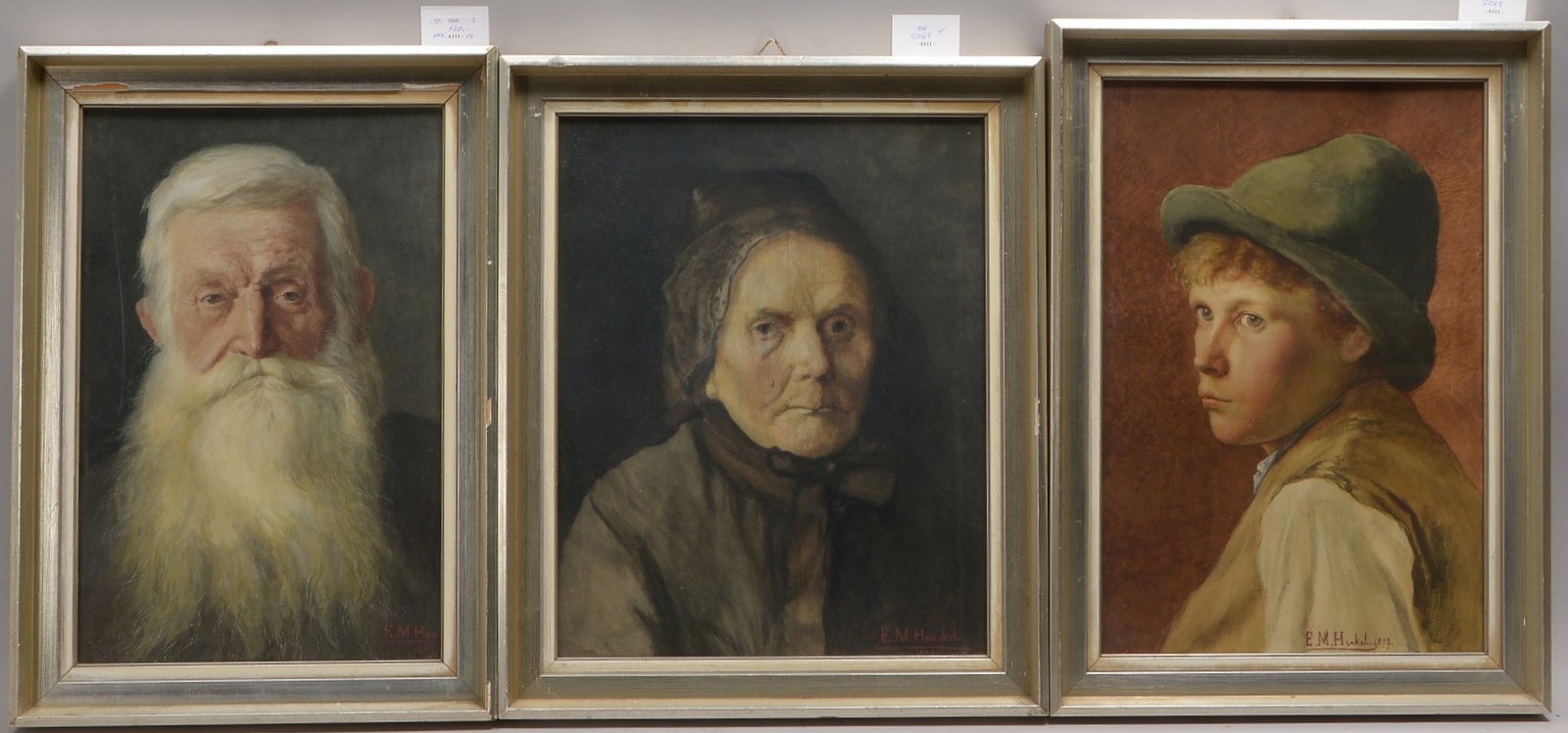 Henkel, E.M., 3 Aquarelle (um 1897), 'Portraitdarst.', jew. sign./dat., hinter Glas