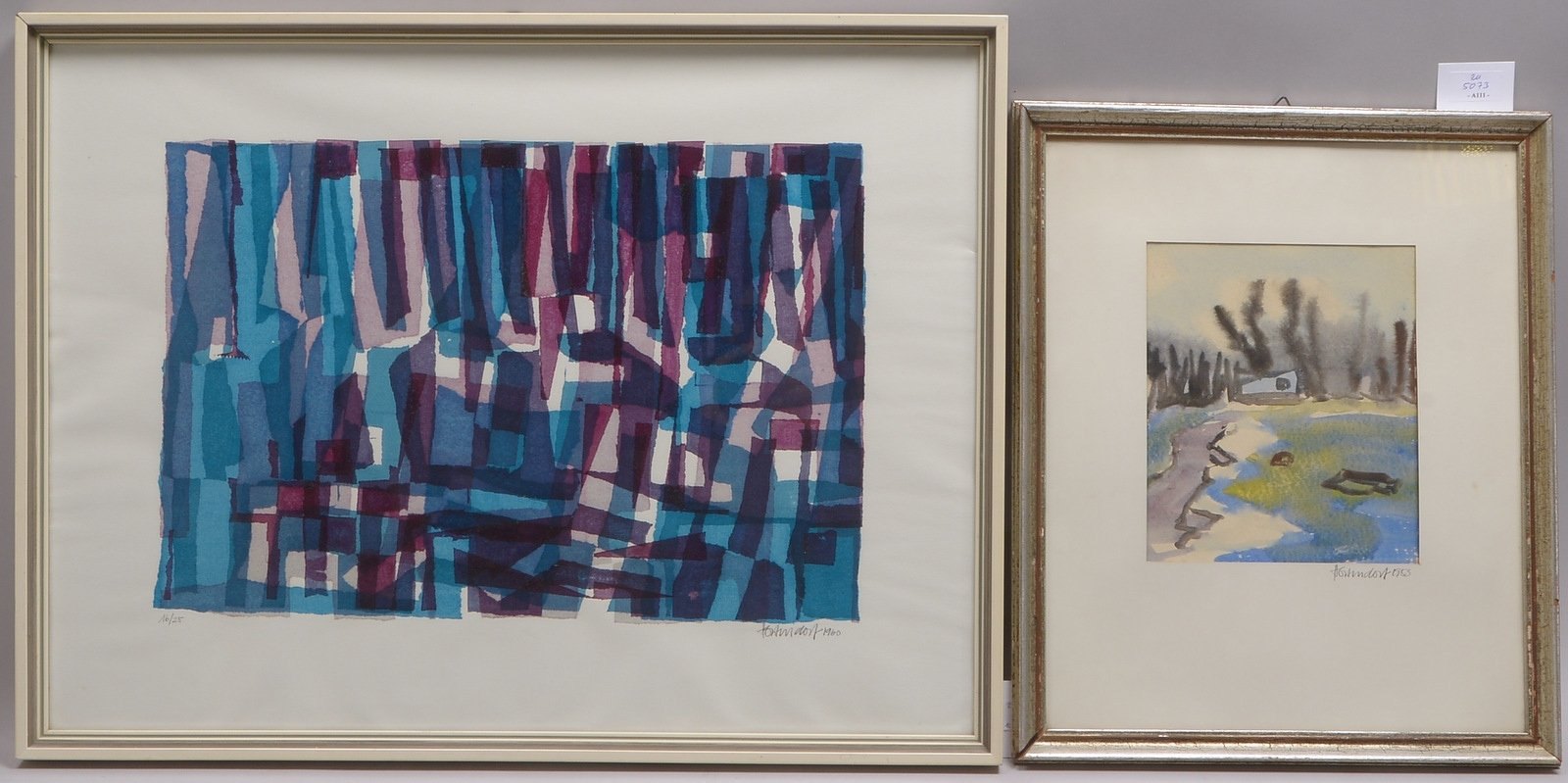 Ostendorp, Hans, 'Farbkomposition', Lithogr., Aufl. '16/25', und 'Landschaft', Aquarell