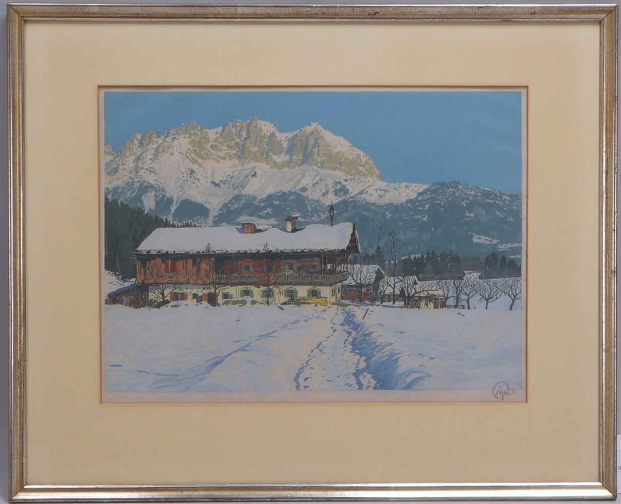 Figura, Hans, 'Ansicht vom Wilden Kaiser - Kitzbühel/Tirol', Farbradierung, sign.