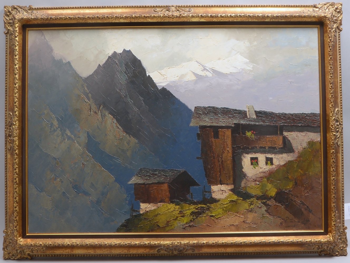Schmidt, Peter Jo, 'Bauernhof vor Bergkulisse', Öl/Lw, unten re. sign.