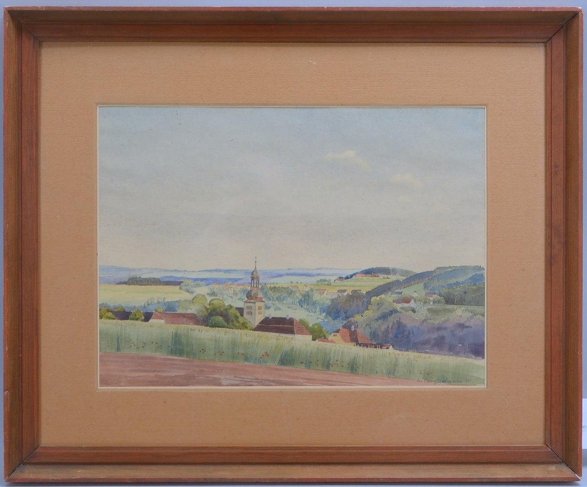 von Campenhausen, Bodo, 'Bayerisches Dorf im Sommer', Aquarell, sign., unter PP hinter Glas