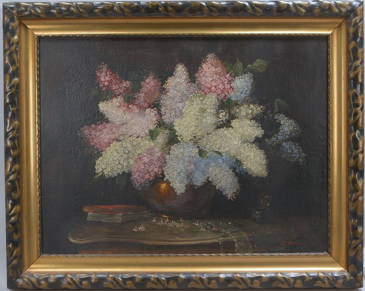 Ahlhorn, A., 'Blumenstillleben - Flieder in Vase', Öl/Lw, unten rechts sign.; Bildmaße 62 x 82 cm